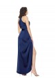Mejores Sapphire línea A Halter Cuello Alto Satén sedoso Largo Asimétrico Formales Vestidos de dama de honor / Vestidos de fiesta