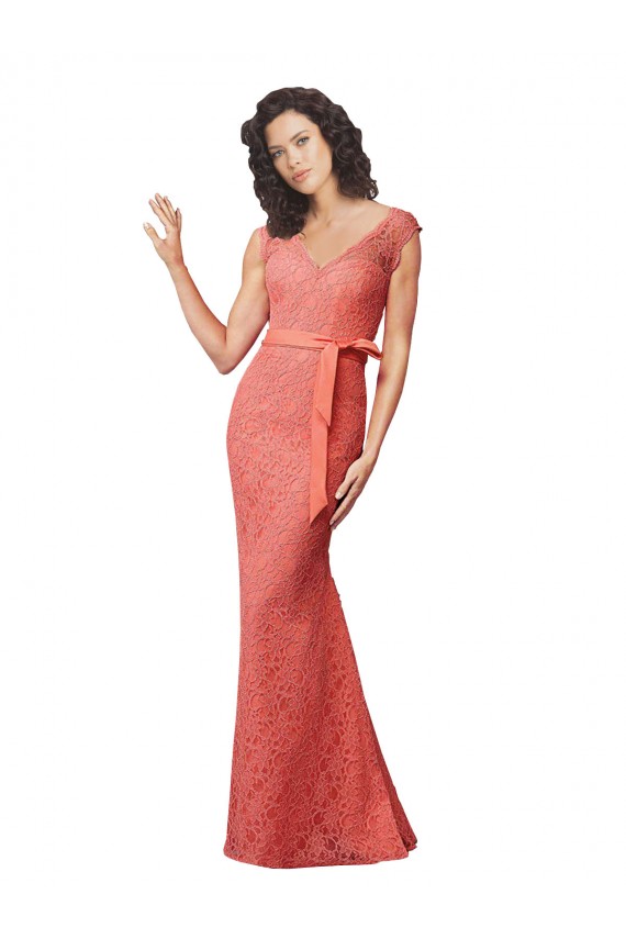 Mejores Sirena Cuello en V Encaje Largo Vestidos de dama de honor