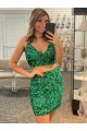 Mejores Trébol Verde Cubierta Cuello en V Corto Lentejuelas Terciopelo Corto Vestidos de fiesta