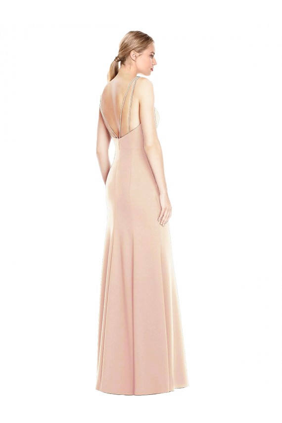 Mejores Trompeta Barco Crepé Elástico Largo Vestidos de dama de honor / Vestidos de fiesta
