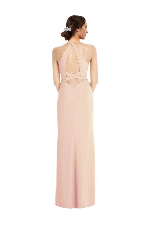 Mejores Trompeta Halter Crepé Elástico Largo Formales Vestidos de dama de honor / Vestidos de fiesta