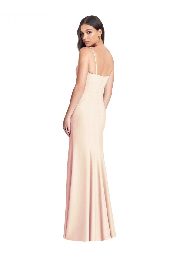 Mejores Trompeta Tirantes espagueti Crepé Elástico Largo Vestidos de dama de honor / Vestidos de fiesta