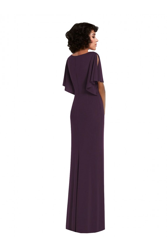 Mejores Uva Cubierta Cuello en V Spandex Largo Formales Vestidos de dama de honor / Vestidos de fiesta
