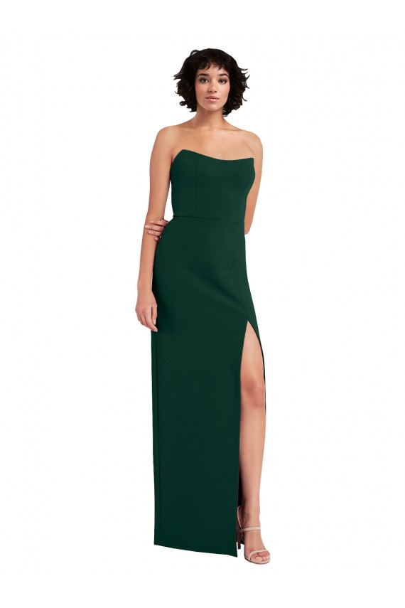 Mejores Verde Midnight Cubierta Cucharón Sin tirantes Crepé Elástico Largo Formales Vestidos de dama de honor / Vestidos de fiesta