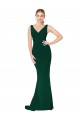 Mejores Verde Midnight Sirena Cuello en V Cuello Alto Crepé Elástico Largo Formales Vestidos de dama de honor / Vestidos de fiesta