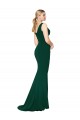 Mejores Verde Midnight Sirena Cuello en V Cuello Alto Crepé Elástico Largo Formales Vestidos de dama de honor / Vestidos de fiesta