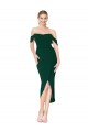 Mejores Verde Midnight Sirena Hombros Descubiertos Crepé Elástico Corto Asimétrico Formales Vestidos de dama de honor / Vestidos de fiesta / Vestidos de cóctel