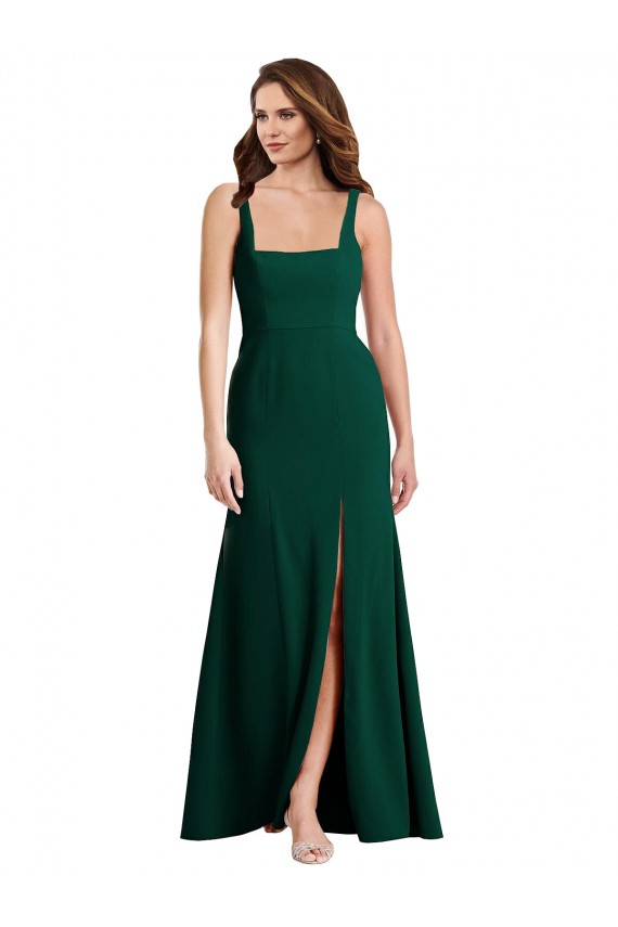 Mejores Verde Midnight Trompeta Cuadrado Crepé Elástico Largo Vestidos de dama de honor / Vestidos de fiesta