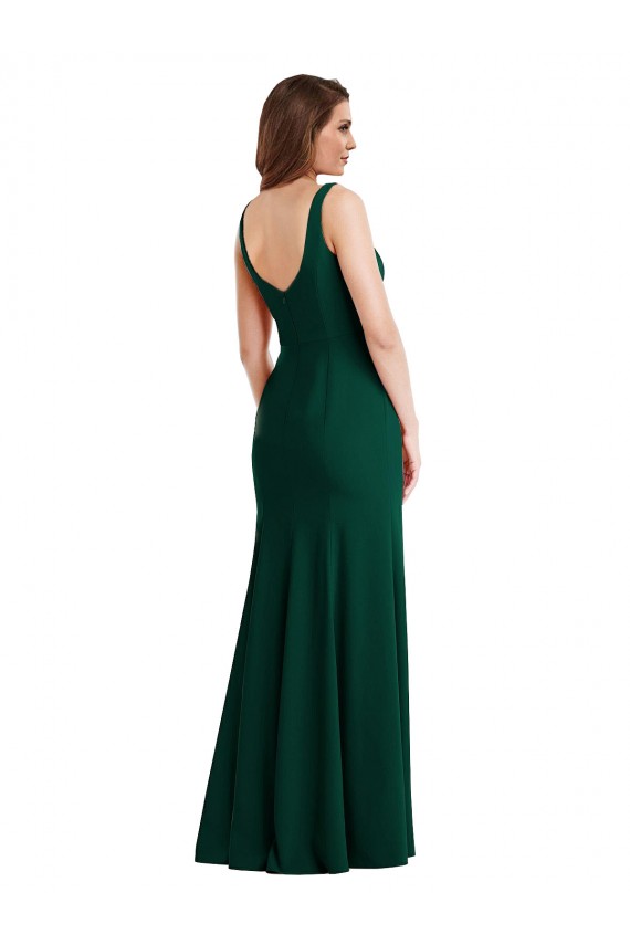 Mejores Verde Midnight Trompeta Cuadrado Crepé Elástico Largo Vestidos de dama de honor / Vestidos de fiesta