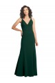 Mejores Verde Midnight línea A Cuello en V Crepé Elástico Largo Formales Vestidos de dama de honor / Vestidos de fiesta