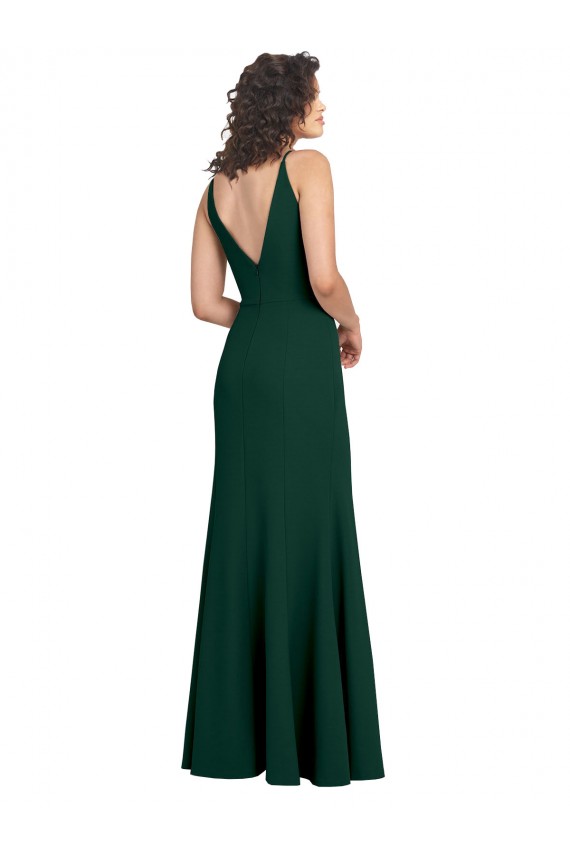 Mejores Verde Midnight línea A Cuello en V Crepé Elástico Largo Formales Vestidos de dama de honor / Vestidos de fiesta