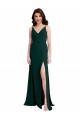 Mejores Verde Midnight línea A Cuello en V Crepé Elástico Largo Formales Vestidos de dama de honor / Vestidos de fiesta