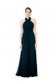 Mejores Verde Midnight línea A Halter Gasa Largo Vestidos de dama de honor