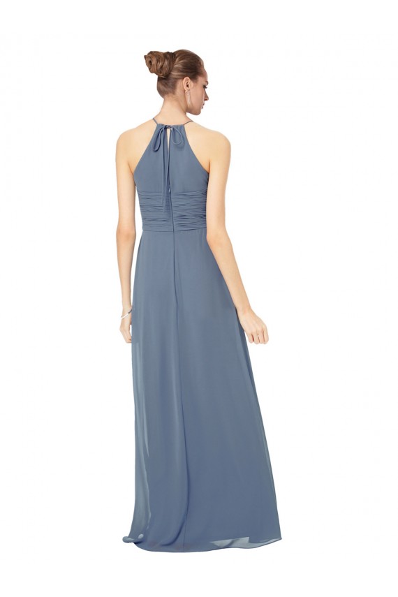 Mejores Verde Midnight línea A Tirantes espagueti Halter Gasa Largo Vestidos de dama de honor