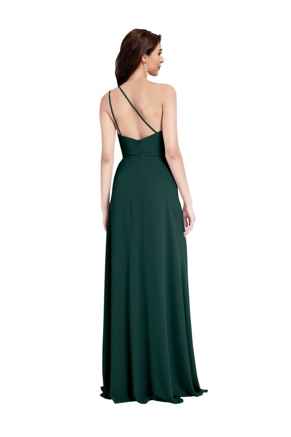 Mejores Verde Midnight línea A Un Hombre Crepé Elástico Largo Formales Vestidos de dama de honor / Vestidos de fiesta