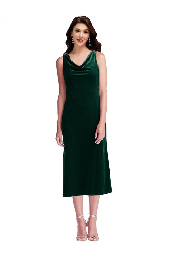 Mejores Verde oscuro Cubierta Midi Terciopelo Elástico Corto Vestidos de dama de honor / Vestidos de fiesta / Vestidos de cóctel