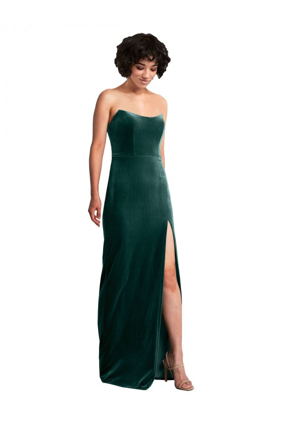 Mejores Verde oscuro Cubierta Sin tirantes Terciopelo Elástico Largo Formales Vestidos de dama de honor / Vestidos de fiesta