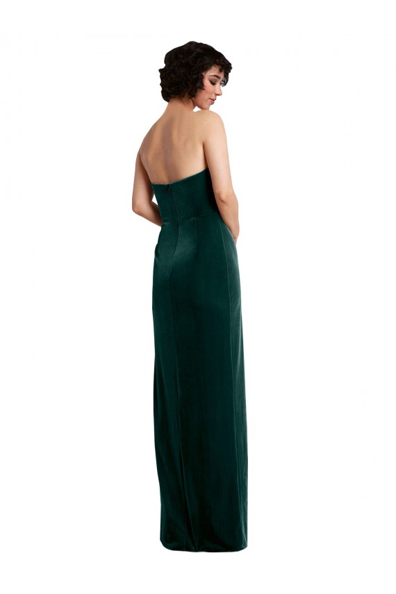 Mejores Verde oscuro Cubierta Sin tirantes Terciopelo Elástico Largo Formales Vestidos de dama de honor / Vestidos de fiesta