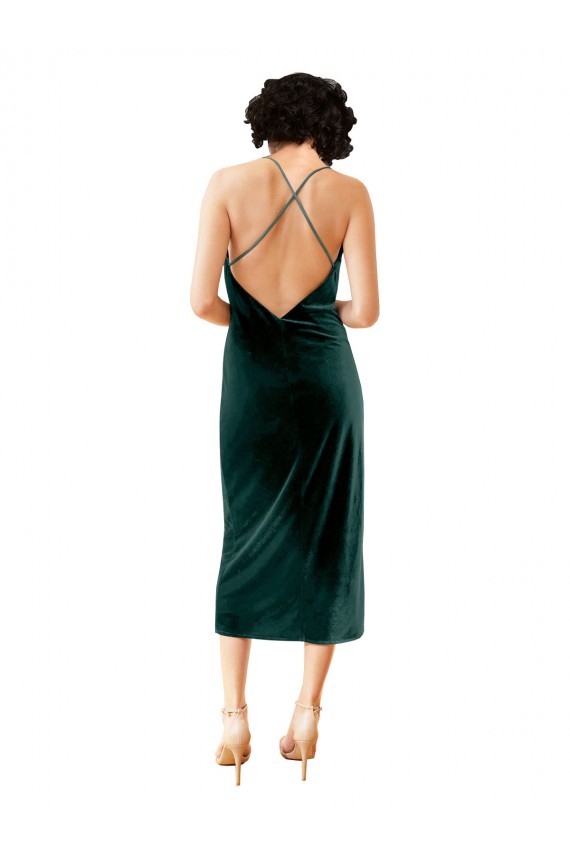 Mejores Verde oscuro Cubierta Tirantes espagueti Midi Terciopelo Elástico Corto Formales Vestidos de dama de honor / Vestidos de fiesta / Vestidos de cóctel
