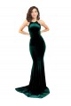 Mejores Verde oscuro Sirena Cuello Alto Barrer tren Terciopelo Elástico Largo Formales Vestidos de dama de honor / Vestidos de fiesta