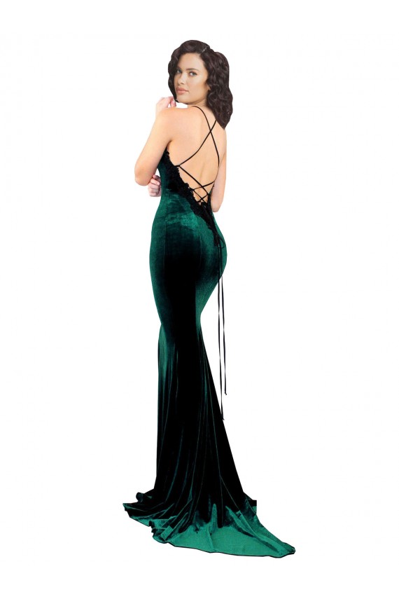 Mejores Verde oscuro Sirena Cuello Alto Barrer tren Terciopelo Elástico Largo Formales Vestidos de dama de honor / Vestidos de fiesta