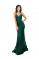 Mejores Verde oscuro Sirena Cuello en V Encaje Largo Vestidos de dama de honor / Vestidos de fiesta