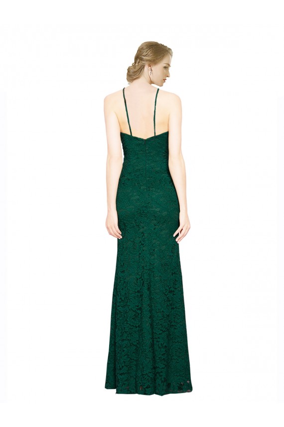 Mejores Verde oscuro Sirena Halter Cuello Alto Encaje Largo Vestidos de dama de honor / Vestidos de fiesta