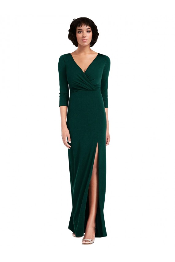 Mejores Verde oscuro Trompeta Cuello en V Spandex Largo Formales Vestidos de dama de honor / Vestidos de fiesta
