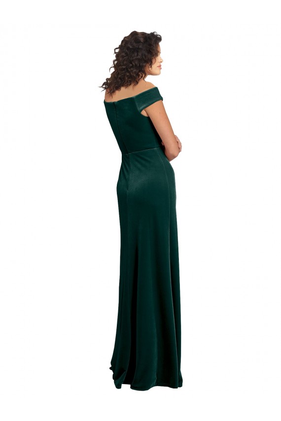 Mejores Verde oscuro línea A Cuadrado Terciopelo Elástico Largo Formales Vestidos de dama de honor / Vestidos de fiesta