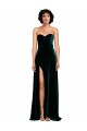Mejores Verde oscuro línea A Cuello de Corazón Barrer tren Terciopelo Elástico Largo Vestidos de dama de honor / Vestidos de fiesta