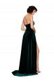 Mejores Verde oscuro línea A Cuello de Corazón Barrer tren Terciopelo Elástico Largo Vestidos de dama de honor / Vestidos de fiesta