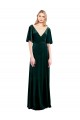 Mejores Verde oscuro línea A Cuello en V Terciopelo Elástico Largo Vestidos de dama de honor / Vestidos de fiesta