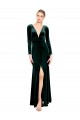 Mejores Verde oscuro línea A Cuello en V Terciopelo Elástico Largo Vestidos de dama de honor / Vestidos de fiesta