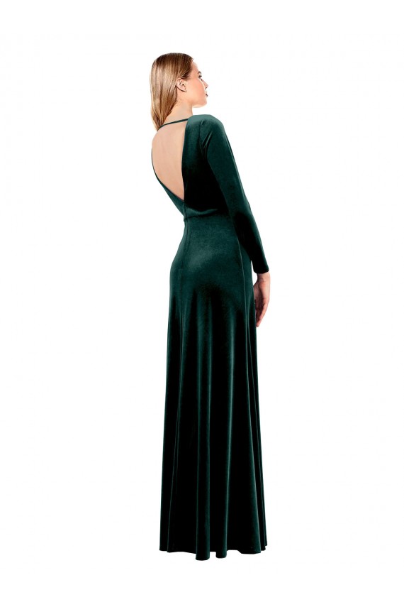 Mejores Verde oscuro línea A Cuello en V Terciopelo Elástico Largo Vestidos de dama de honor / Vestidos de fiesta