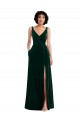 Mejores Verde oscuro línea A Cuello en V Terciopelo Elástico Largo Vestidos de dama de honor / Vestidos de fiesta