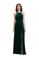 Mejores Verde oscuro línea A Halter Cuello Alto Terciopelo Elástico Largo Vestidos de dama de honor / Vestidos de fiesta