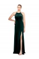 Mejores Verde oscuro línea A Tirantes espagueti Cuello joya Terciopelo Elástico Largo Vestidos de dama de honor / Vestidos de fiesta