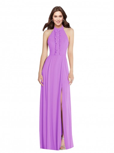 Mejores Violeta línea A Halter Gasa Largo Formales Vestidos de dama de honor / Vestidos de noche