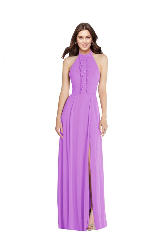 Mejores Violeta línea A Halter Gasa Largo Formales Vestidos de dama de honor / Vestidos de noche