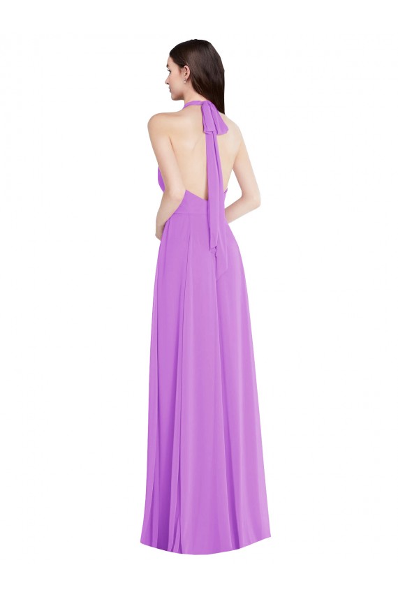 Mejores Violeta línea A Halter Gasa Largo Formales Vestidos de dama de honor / Vestidos de noche