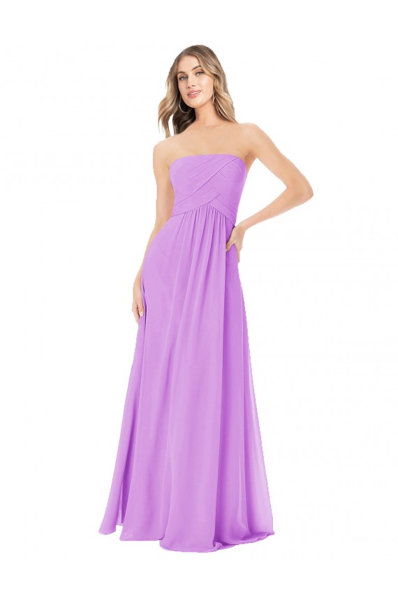 Mejores Violeta línea A Sin tirantes Gasa Largo Vestidos de dama de honor