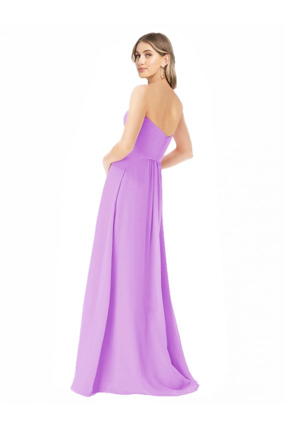 Mejores Violeta línea A Sin tirantes Gasa Largo Vestidos de dama de honor