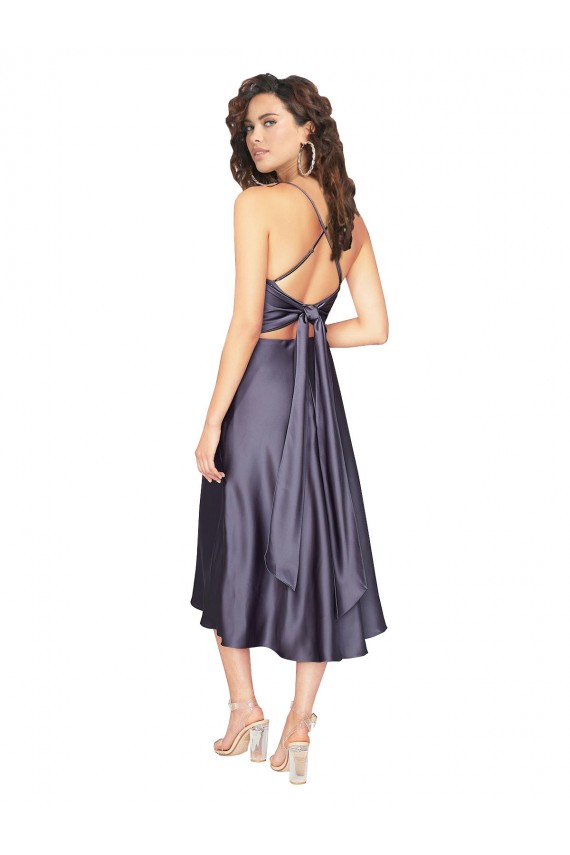 Mejores línea A Cucharón Midi Satén sedoso Corto Vestidos de dama de honor / Vestidos de fiesta / Vestidos de cóctel