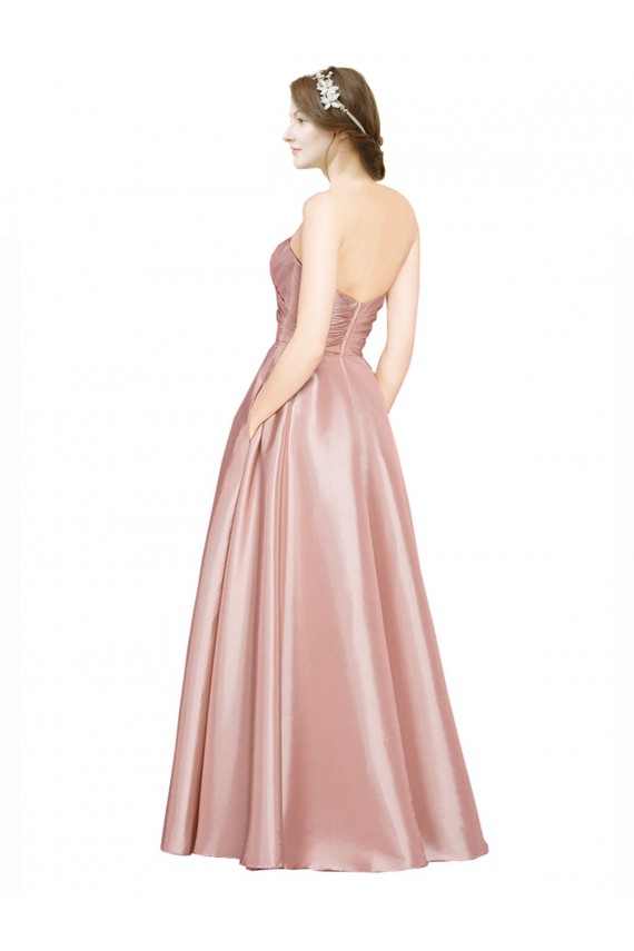 Mejores línea A Cuello de Corazón Sin tirantes Satén elástico Largo Formales Vestidos de dama de honor / Vestidos de fiesta