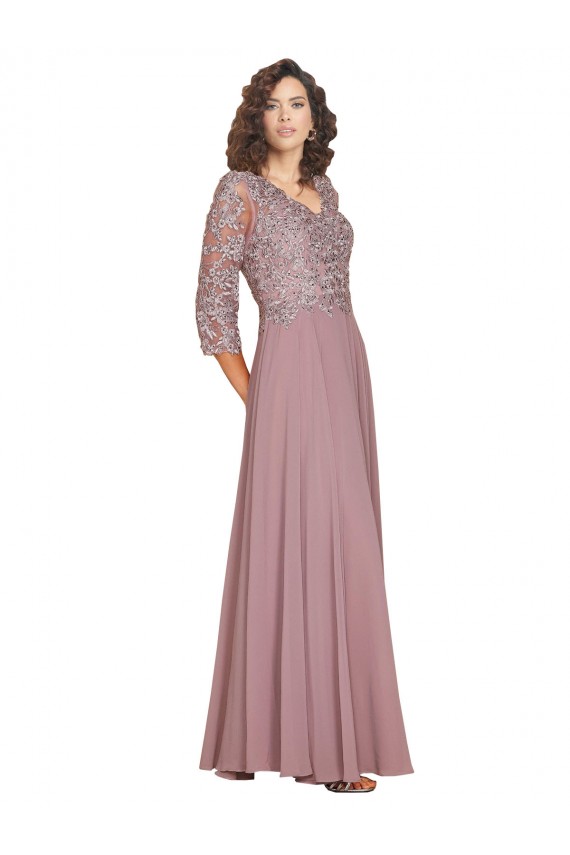 Mejores línea A Cuello en V Gasa Largo Vestidos de dama de honor / Vestidos de fiesta