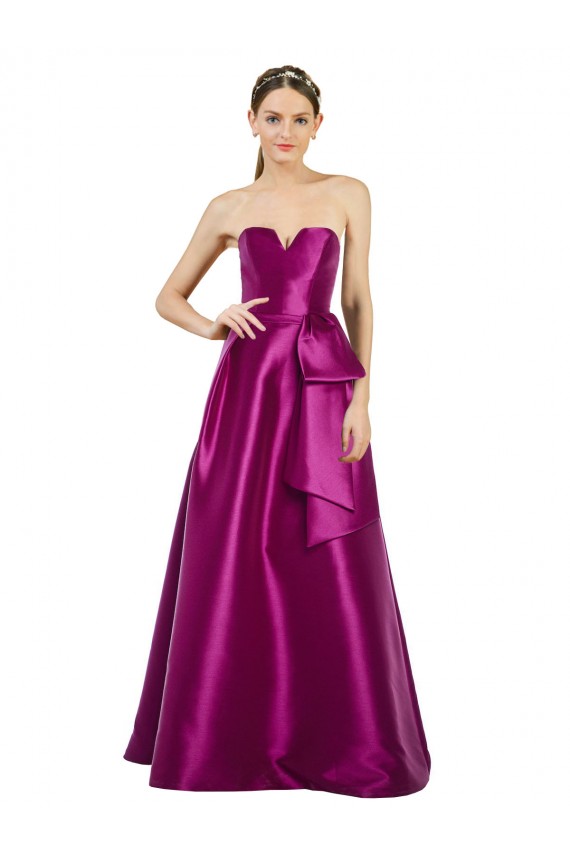 Mejores línea A Cuello en V Satén Largo Vestidos de dama de honor / Vestidos de fiesta