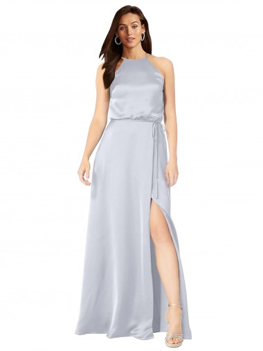 Mejores línea A Halter Satén sedoso Largo Formales Vestidos de dama de honor / Vestidos de noche