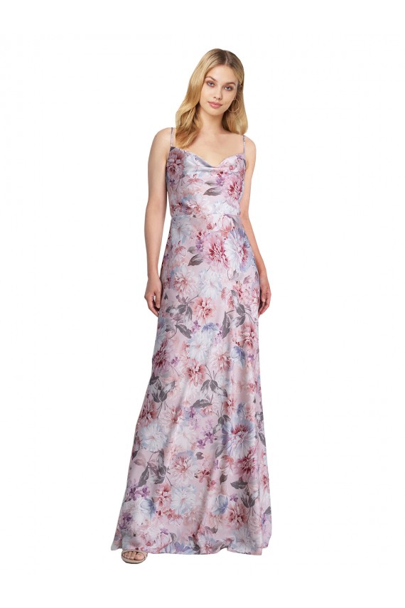 Mejores línea A Satén elástico Floral Largo Formales Vestidos de dama de honor / Vestidos de noche