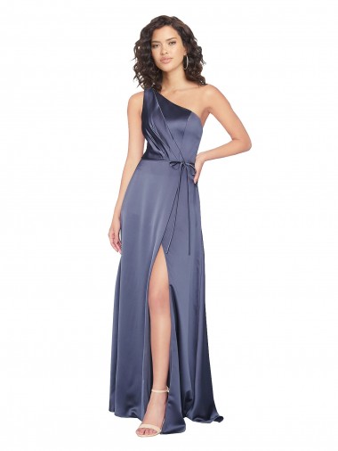 Mejores línea A Un Hombre Satén sedoso Largo Formales Vestidos de dama de honor / Vestidos de fiesta