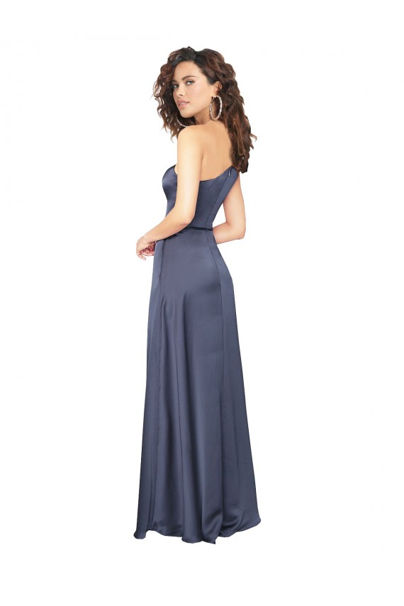 Mejores línea A Un Hombre Satén sedoso Largo Formales Vestidos de dama de honor / Vestidos de fiesta